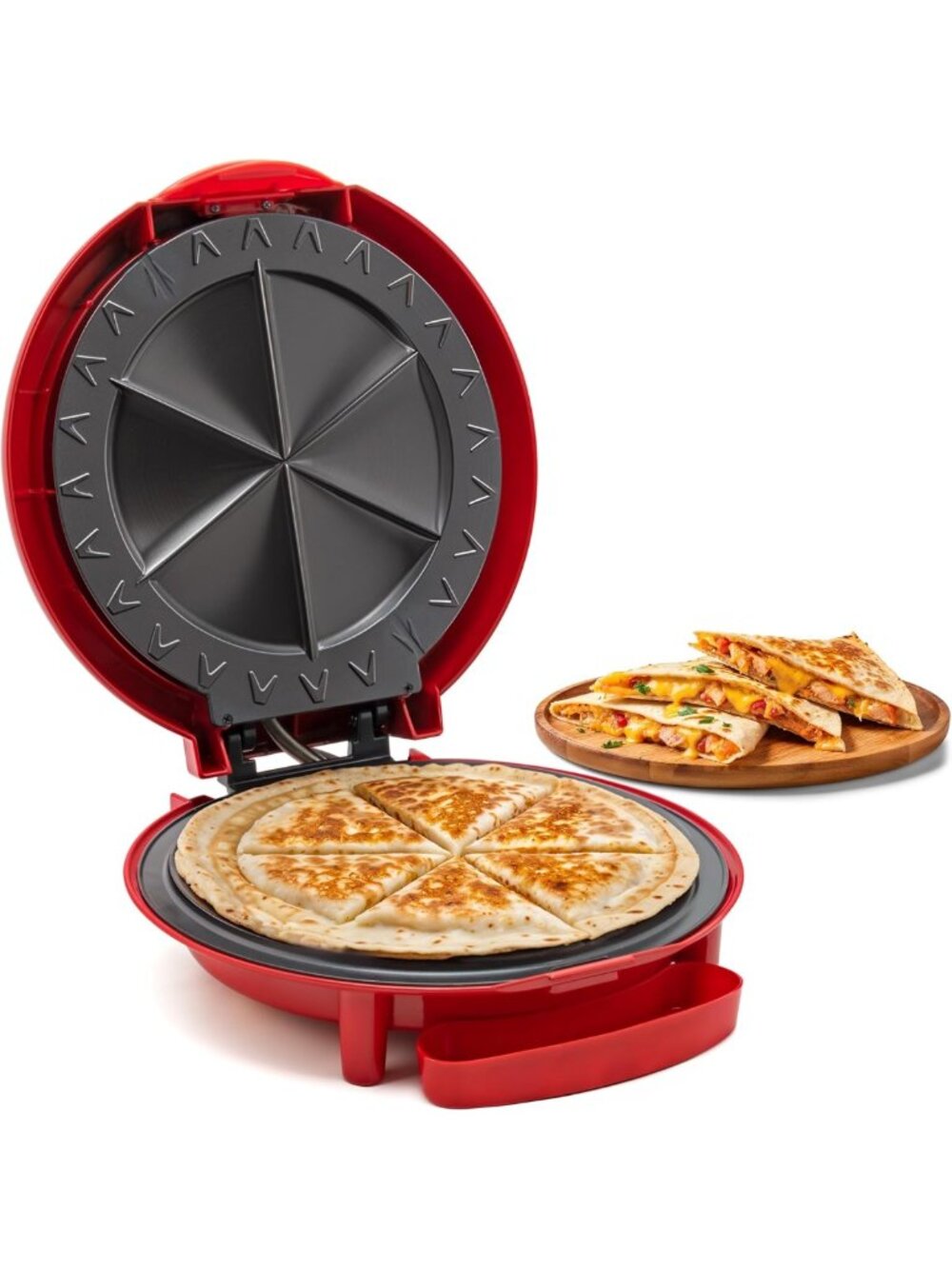 11-Inch Quesadilla Maker with Easy-Slice 6-Wedge Design, Red Kitchen Appliance